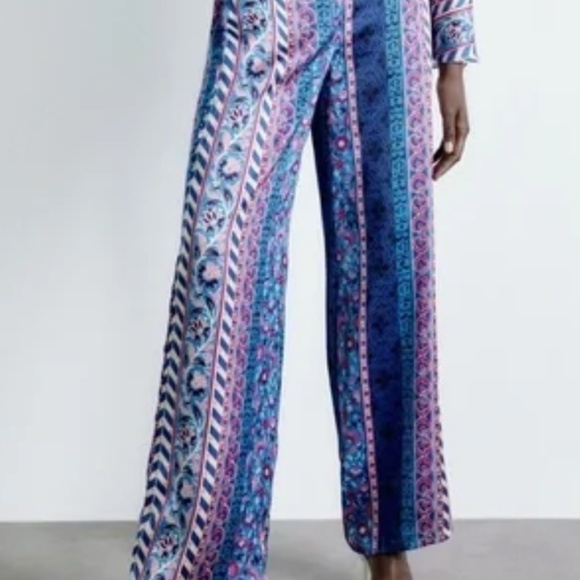ZARA Pull On Satin-Like Palazzo Pants, Size M, NWT - Picture 2 of 7